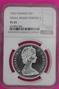 1965 PL 65 Canada Silver Dollar Small Beads Pointed 5 NGC Graded Certified 1204 - Picture 1 of 3
