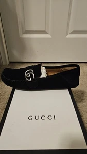 Authentic GG Gucci Suede Noel Drivers In Black - Picture 1 of 8