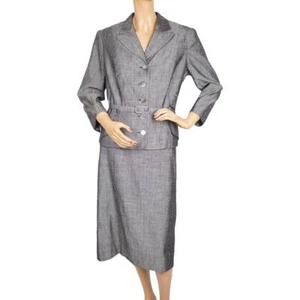 Vintage 50er Jahre Silber Grau Seide Rock Anzug Meme Dysthe Montreal Designer Gr. M L - Bild 1 von 7