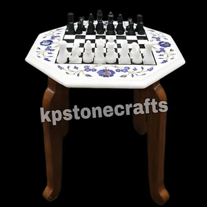 Handmade Marble Inlay Chess Board with Wooden Leg Stand |13”x13”| Semi-Precious - Picture 1 of 10