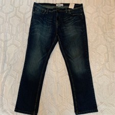 Paper Denim & Cloth Mens Classic Straight Jeans Blue Whiskered Pockets 42x32 New