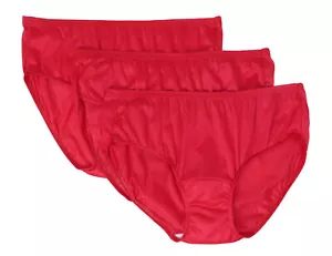 Women's Panties Red Hipster Underwear Nylon Silky Satin No Ride Panty 3 Pak - Picture 1 of 6