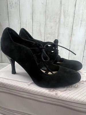 Franco Sarto Mujer Negro Gamuza Cuero Cordones 3 Pulgadas Tacones Talla 9.5 Foto 1 de 4