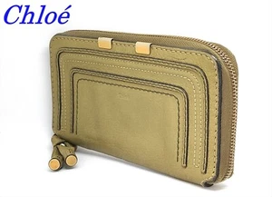 Chloe Leather Long Wallet Round Zip Olive Green Unisex (3015) - Picture 1 of 9