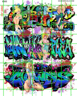 6065 DAVE'S DECAL HO & O COLORFUL GIRLS SPLATTER ART GRAFFITI SEE GRID FOR SIZE - Image 1 of 3