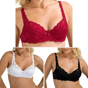 Women Full Cup Lace Underwired Soft Support Non Padded Stretch Floral Ladies Bra - Picture 1 of 4