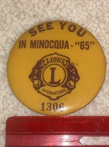 Lions Intl 1965 2 Inch pinback Button Wisconsin Fraternal Order - Foto 1 di 2
