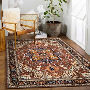 Ultra-Thin Washable Oriental Area Rug - 5X7 Large Living Room Rug, Non-Slip Non- - Picture 1 of 12