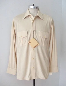 NOS Vtg 70s Van Heusen Splendor Beige Knit Disco Pimp Shirt Button Pockets L - Picture 1 of 6