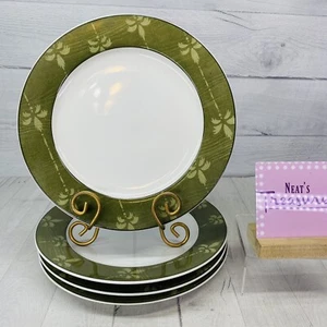 Juego de 4 platos de cena de gres blanco borde verde Sakura Warren Kimble CAT COLLECTION - Imagen 1 de 18