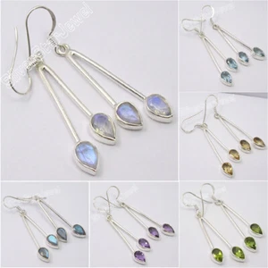 Flash Sale Jewel 925 Silver Trendy Earrings LABRADORITE & More Gem To Choose - Picture 1 of 31