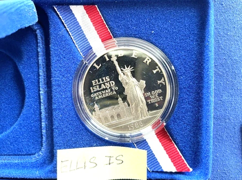ELLIS IS. /STATUE OF LIBERTY, PROOF  Silver Dollar  1986 Cover