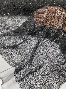 Beaded Sequins Pearl Fabric - Black - Embroidered Pearl Sequins Fabric By Yard - Picture 1 of 5