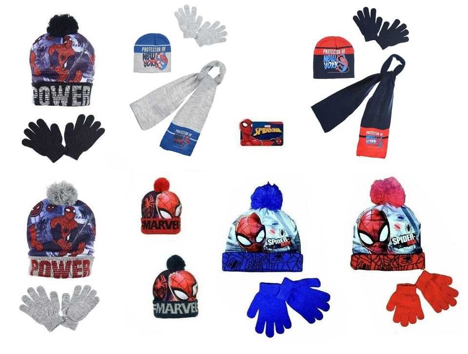 Oficial Marvel Niños Niños Vengadores Spiderman Bobble Sombrero Guantes Sombrero Bufanda Guantes Foto 1 de 1