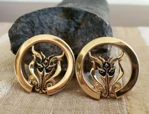 Pendientes de fantasía cara de animal de JHK NAOMI 14kt oro amarillo Omega espalda vintage* - Imagen 1 de 7
