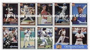 1991 Topps Baseball Cards Complete Your Set U-Pick (#'s 1-250) Nm-Mint Free Ship