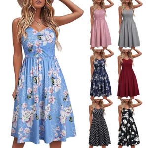 ✿Damen-Midikleid Mit Blumenmuster Bohème-Stil Strand Urlaub Sommergröße. | - Picture 1 of 25