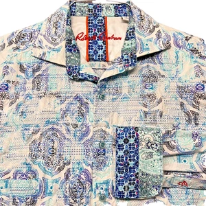 Robert Graham Herren Hemd Small Langarm Flip Cuff Blau Abstrakt Strukturiert - Bild 1 von 8