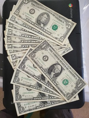 Lot $5 1995 $55 face value $5 Star $1 1969 2017 2013 Federal reserve  - Image 1 of 4