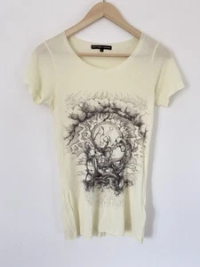 Kate Moss topshop T Shirt Yellow Short Sleeve Viscose Graphic Size 10 - Picture 1 of 9