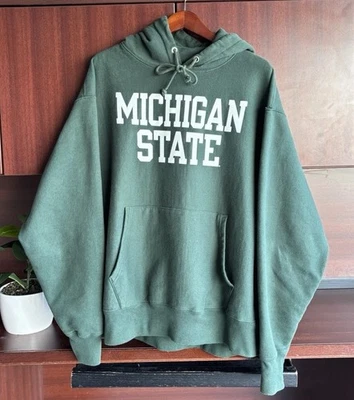 Moletom com capuz vintage década de 1990 Sun Faded Champion tecido reverso Michigan State College - Imagem 1 de 4