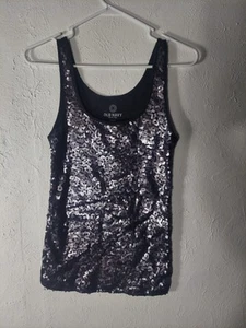 Old Navy Tank Top Blouse Women's M Medium Gray Sequined Front Embroidered Casual - Picture 1 of 4