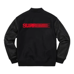Herren New Motion Style Logo Full Snap schwarz Wolle & Leder Unisex College Jacke - Bild 1 von 5