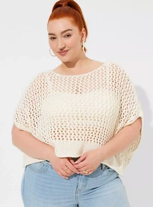 Torrid Open Stitch Pristine Ivory Pullover Oversized Cropped Sweater Gr. 3/4 - Bild 1 von 4