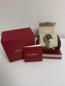 Salvatore Ferragamo Men’s Watch Black Face Two Tone Band Stainless New With Tags - Picture 1 of 6