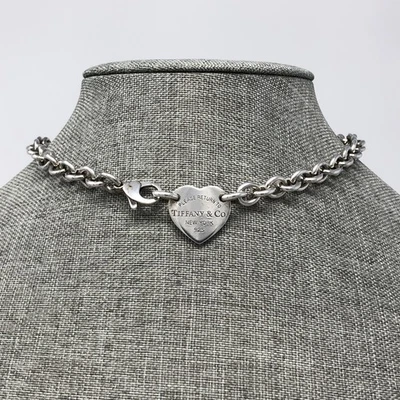 AUTÉNTICO Collar Gargantilla Tiffany & Co Plata Esterlina Etiqueta Corazón 15.5" Volver a Foto 1 de 4