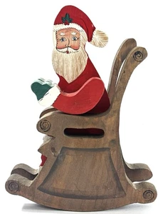 "Papá Noel de madera tallada y pintada a mano en trineo decoración de Navidad 6,5""" - Imagen 1 de 6