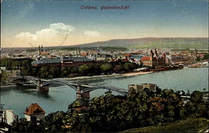 Koblenz Coblenz 1915 Gesamtansicht Brücke Rhein Stadt Fernansicht alte color AK - Picture 1 of 2