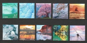 JAPÓN 2021 SALUDOS PAISAJES NATURALES 63 YENES COMP. JUEGO DE 10 SELLOS FINOS USADOS - Imagen 1 de 4