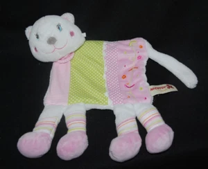 🐱Doudou chat plat NICOTOY rose vert blanc pattes rayées NEUF - Picture 1 of 1