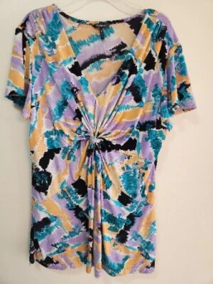 Daisy Fuentes Women's Knot  Blouse Multicolored Short Sleeve V-Neck Size XL - Image 1 of 4