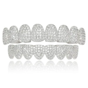 Big 8Top 8Bottom Set Hip Hop Grillz Iced Out 5A+ CZ Gold Silver Plated Grills - Picture 1 of 10