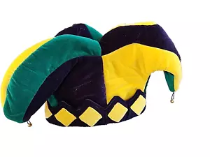 Jester Hat Mardi Gras Yellow Green Purple Velvet Velour - Picture 1 of 5