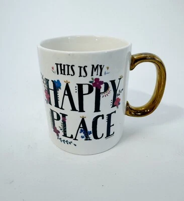 Taza floral de porcelana This Is My Happy Place con mango dorado Natural Life Foto 1 de 4