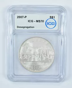2007-P Desegregation Commemorative Silver Dollar MS70 ICG - Picture 1 of 5