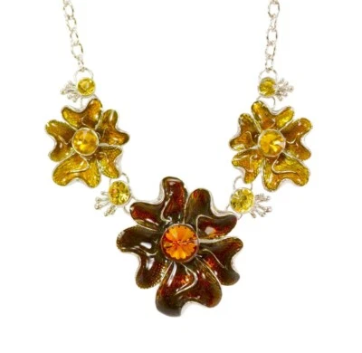 Collar grande flor marrón con cristales y en color esmalte beige y marrón Nuevo Foto 1 de 4