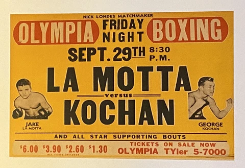 Jake LaMotta Fight Poster - Raging Bull - Bronx, NY - Olympia Boxing Cover