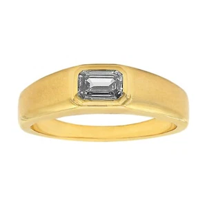 0.47ct Emerald-Cut Diamond in 18K Yellow Gold Signet Ring 7-8 - Picture 1 of 3