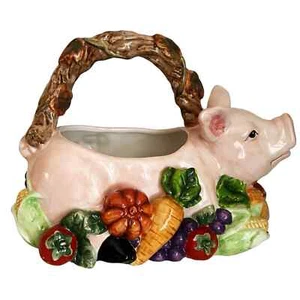 Vintage Pig Planter Basket With Vegetable Decoration Signature Home Collection - Picture 1 of 13