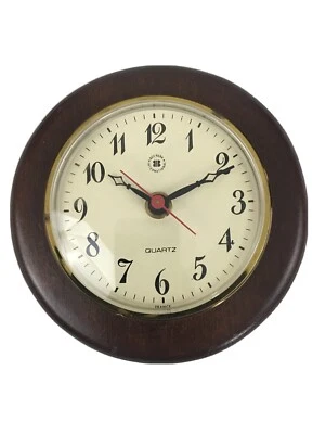 "Hermoso reloj de pared de cuarzo Bey Berk latón y nogal 3,5"" diámetro probado náutico" Foto 1 de 4