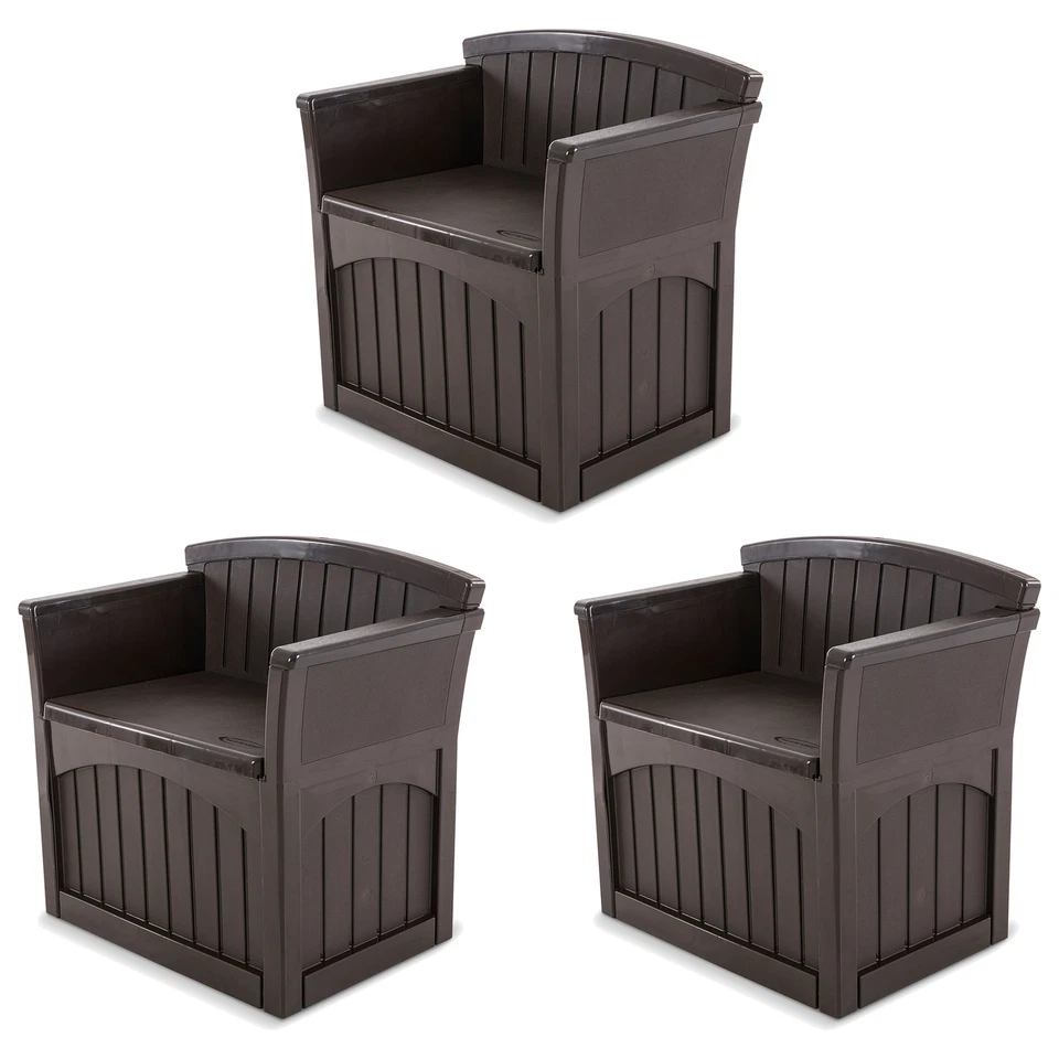 Suncast 31 Gallon Indoor and Outdoor Storage Patio Bench Chair, Java (3 Pack) Foto 1 de 4