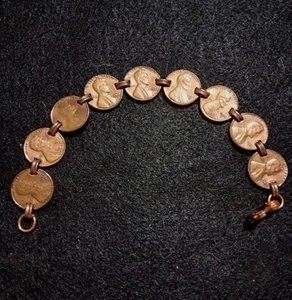 Vintage Sunrise LINCOLN Copper Penny Bracelet 8" USA 1962 - 1980 Linked - Picture 1 of 10