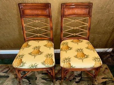 Tommy Bahama Estilo Bambú Mimbre Brazo Silla Bastón Acento Set  Foto 1 de 2