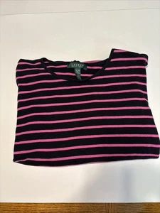 Polo Ralph Lauren Womens Striped Top 3X Black Pink Long Sleeve Tee Pony Polo - Picture 1 of 13