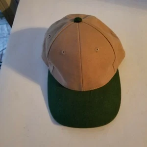 Vintage Sansun Adjustable Strapback Blank Hat, Tan w/ Green Bill, Add Own Patch - Picture 1 of 6