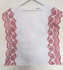 Ladies White Red Broderie Anglaise top Embroidery sleeveless French retro style 